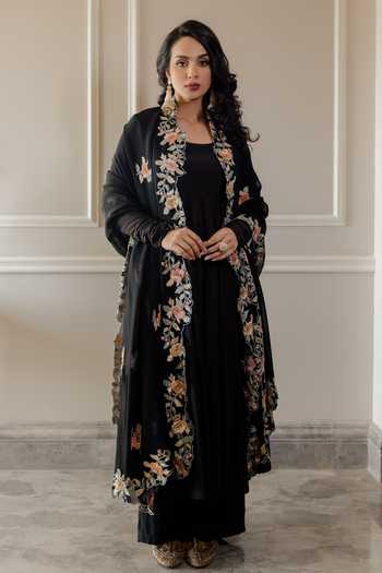 Paulmi And Harsh Black Anarkali And Palazzo Cotton Silk Dupatta Organza Set With Embroidered Online at Aza Fashions Paulmi And Harsh_Black Anarkali And Palazzo Cotton Silk Dupatta Organza Set With Embroidered _Online_at_Aza_Fashions