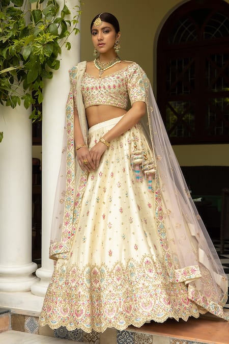Buy Ivory White Lehenga Set With Intricate Lucknowi Embroidery