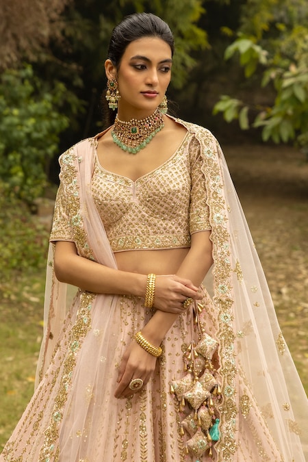 Peach Georgette Stone Trendy Lehenga Choli Online Shopping USA - Lehenga