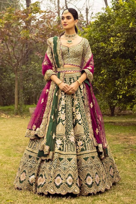 Purple Green Wedding Lehenga Sof Crepe Fabric With Pearl SINS0998 –  ShreeFashionWear