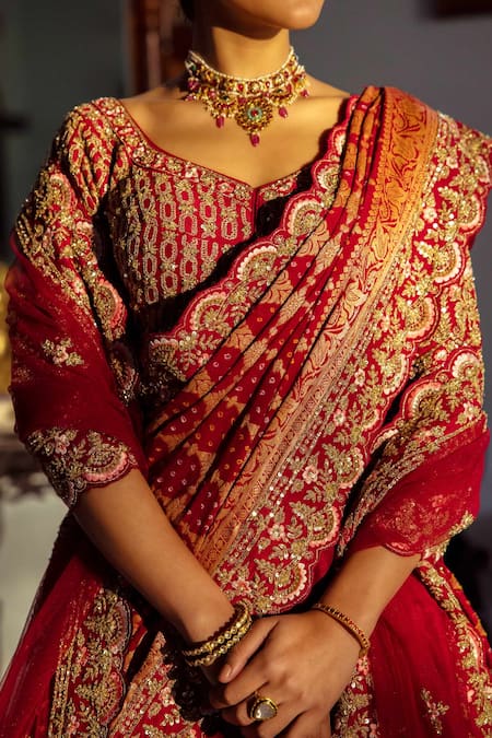 Angad Singh Raw Silk Floral Embroidered Bridal Lehenga Set 