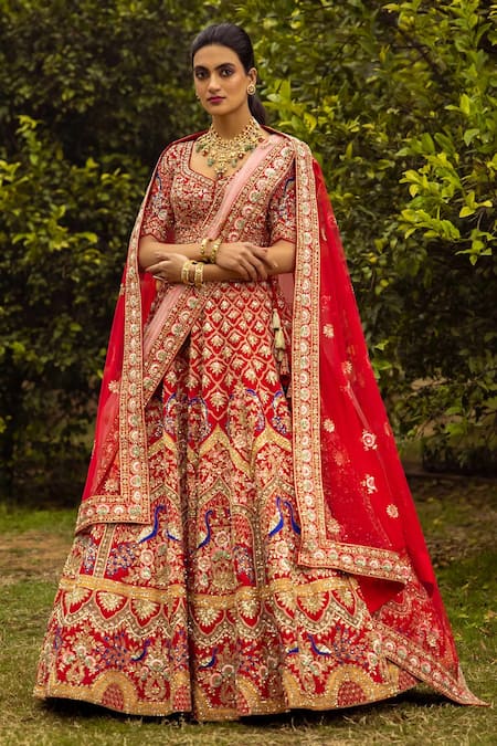Angad Singh Raw Silk Zardozi Embroidered Bridal Lehenga Set 