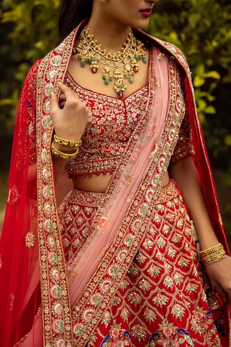 Angad Singh Raw Silk Zardozi Embroidered Bridal Lehenga Set 