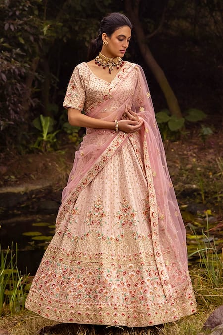 Angad Singh Raw Silk Zardozi Embroidered Bridal Lehenga Set 