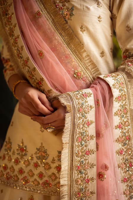 Angad Singh Raw Silk Embroidered Kurta Lehenga Set 