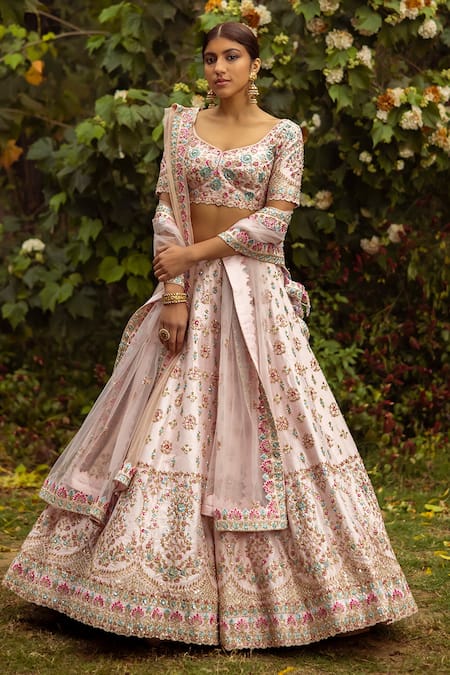 Buy Pink Lehenga And Blouse Raw Silk Embroidered Zardozi Bridal Set For Women By Angad Singh 2672