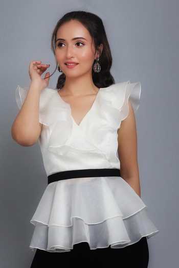 Butter Crepe Olivia Ruffle Peplum Top 