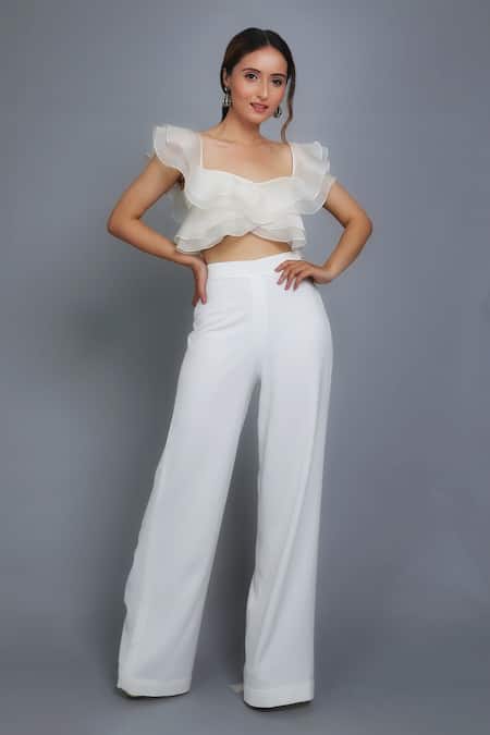 Elemente_White Luna Ruffle Top _Online_at_Aza_Fashions