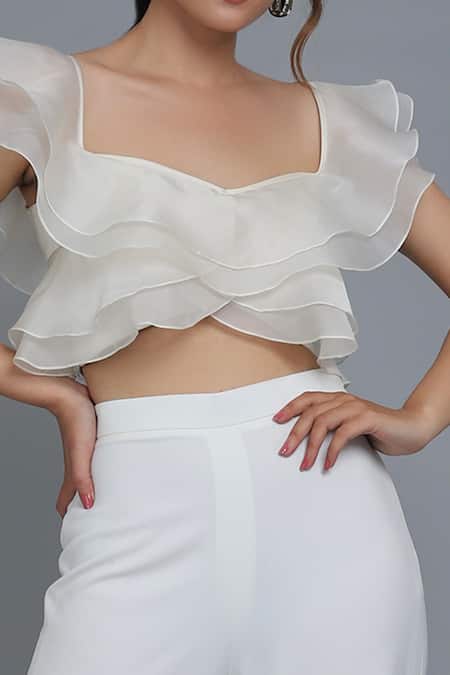 Buy_Elemente_White Luna Ruffle Top _Online_at_Aza_Fashions