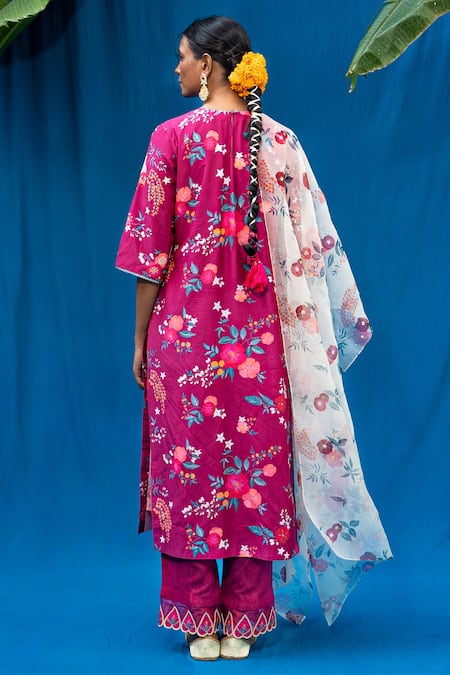 Shop Pita Nila Maroon Mulmul, Chanderi And Organza Bead & Thread, Kurta & Pant Set at Aza Fashions Shop_Pita Nila_Maroon Mulmul, Chanderi And Organza Bead & Thread, Kurta & Pant Set _at_Aza_Fashions