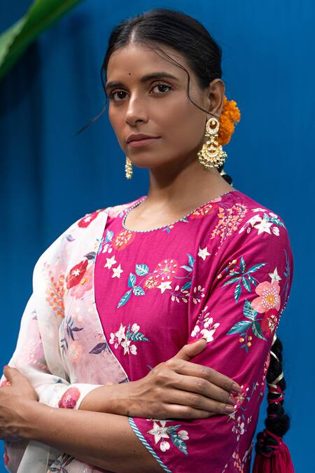 Buy Pita Nila Maroon Mulmul, Chanderi And Organza Bead & Thread, Kurta & Pant Set Online at Aza Fashions Buy_Pita Nila_Maroon Mulmul, Chanderi And Organza Bead & Thread, Kurta & Pant Set _Online_at_Aza_Fashions