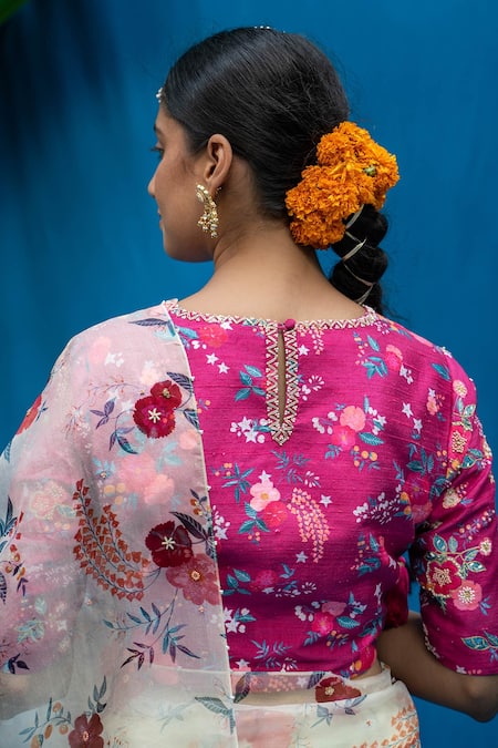 Pita Nila Floral Print Silk Organza Saree With Blouse 