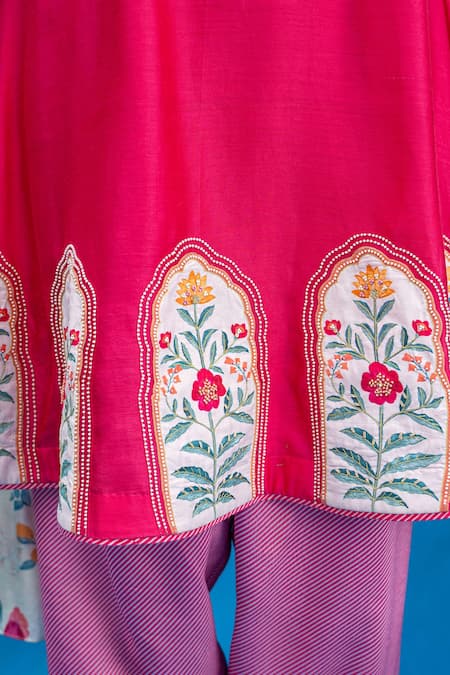 Pita Nila Pink Chanderi And Soft Cotton Thread & Sequin, Applique, Bead Anarkali & Pant Set at Aza Fashions Pita Nila_Pink Chanderi And Soft Cotton Thread & Sequin, Applique, Bead Anarkali & Pant Set _at_Aza_Fashions
