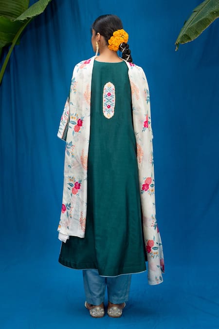 Shop Pita Nila Green Chanderi And Soft Cotton Thread & Sequin, Applique, Bead Anarkali & Pant Set at Aza Fashions Shop_Pita Nila_Green Chanderi And Soft Cotton Thread & Sequin, Applique, Bead Anarkali & Pant Set _at_Aza_Fashions