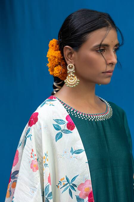 Pita Nila Green Chanderi And Soft Cotton Thread & Sequin, Applique, Bead Anarkali & Pant Set Online at Aza Fashions Pita Nila_Green Chanderi And Soft Cotton Thread & Sequin, Applique, Bead Anarkali & Pant Set _Online_at_Aza_Fashions