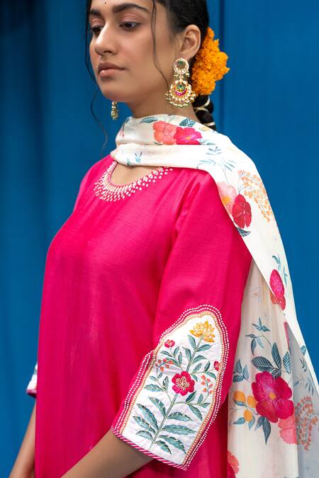 Pita Nila Pink Chanderi And Soft Cotton Thread & Sequin, Applique, Anarkali & Salwar Set Online at Aza Fashions Pita Nila_Pink Chanderi And Soft Cotton Thread & Sequin, Applique, Anarkali & Salwar Set _Online_at_Aza_Fashions