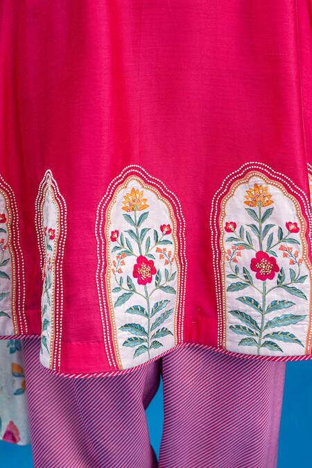 Shop Pita Nila Pink Chanderi And Soft Cotton Thread & Sequin, Applique, Anarkali & Salwar Set Online at Aza Fashions Shop_Pita Nila_Pink Chanderi And Soft Cotton Thread & Sequin, Applique, Anarkali & Salwar Set _Online_at_Aza_Fashions
