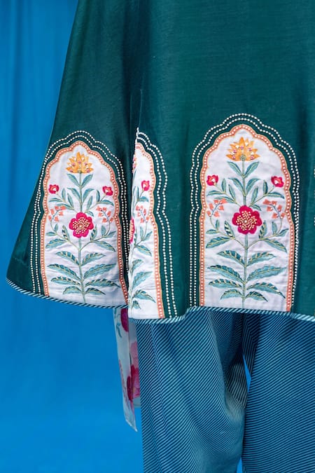 Shop Pita Nila Green Chanderi And Soft Cotton Thread & Sequin, Applique, Anarkali & Salwar Set Online at Aza Fashions Shop_Pita Nila_Green Chanderi And Soft Cotton Thread & Sequin, Applique, Anarkali & Salwar Set _Online_at_Aza_Fashions