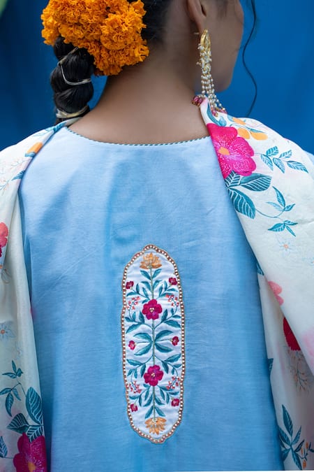 Buy Pita Nila Blue Chanderi And Soft Cotton Thread & Sequin, Applique, Anarkali & Salwar Set Online at Aza Fashions Buy_Pita Nila_Blue Chanderi And Soft Cotton Thread & Sequin, Applique, Anarkali & Salwar Set _Online_at_Aza_Fashions