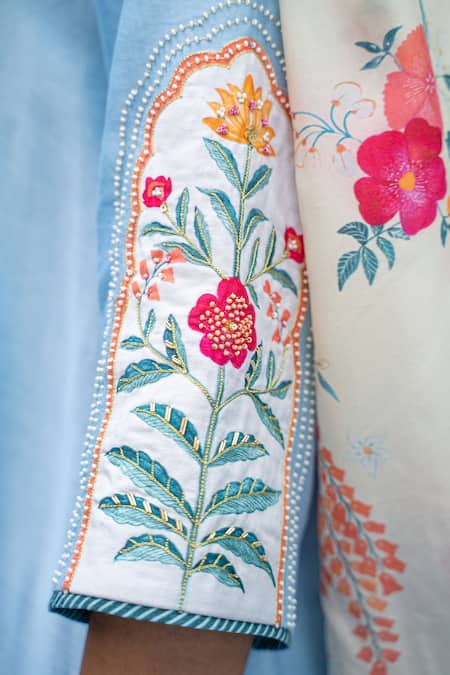 Shop Pita Nila Blue Chanderi And Soft Cotton Thread & Sequin, Applique, Anarkali & Salwar Set Online at Aza Fashions Shop_Pita Nila_Blue Chanderi And Soft Cotton Thread & Sequin, Applique, Anarkali & Salwar Set _Online_at_Aza_Fashions