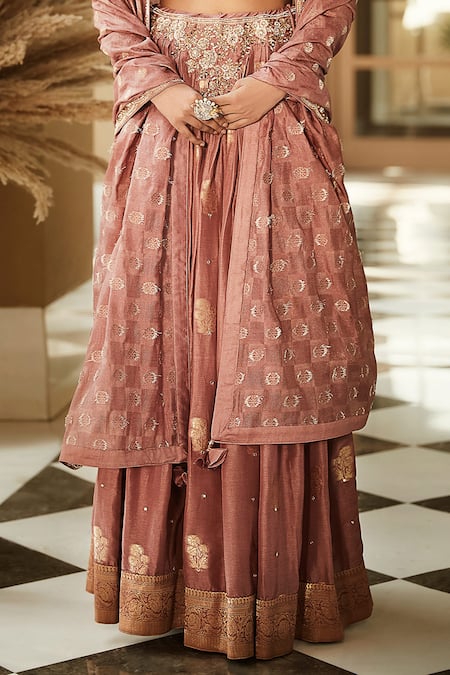 Matsya_Pink Blouse Chanderi Silk, Lehenga And Dupatta Handloom Vintage Kashi Set_at_Aza_Fashions
