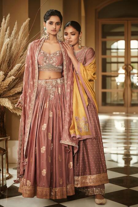 Buy_Matsya_Pink Chanderi Silk Embroidered Zardozi Round Tijara Anarkali Set _Online_at_Aza_Fashions