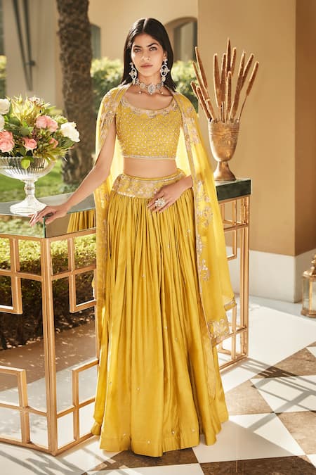 MATSYA Citrus Roman Lehenga Cape Set 