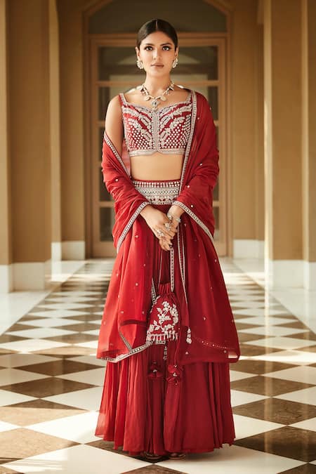 Buy Traditional White and Red Mirror Work Georgette Chaniya Choli