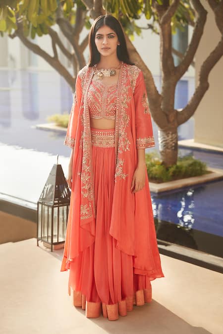 MATSYA Hibiscus Florentine Nayaab Lehenga Cape Set 