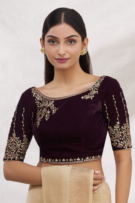 Samyukta Singhania Velvet Cutdana Work Blouse 