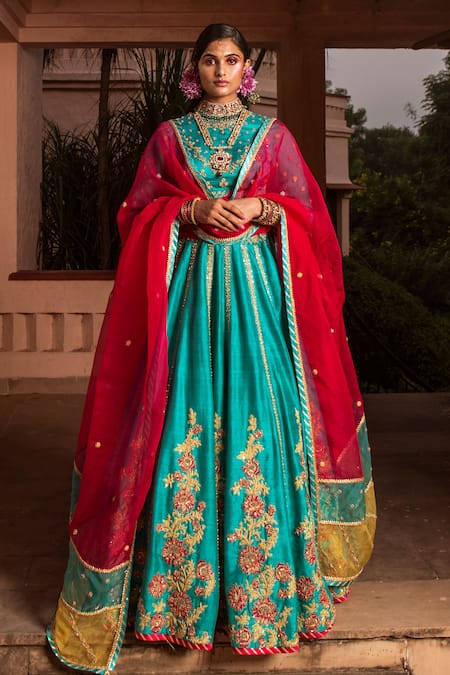 Blue red hotsell bridal lehenga