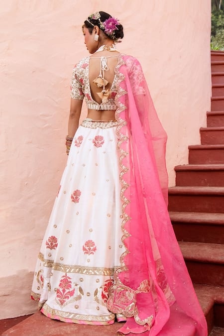 House of Dasmaya Raw Silk Zardozi Embroidered Bridal Lehenga Set 