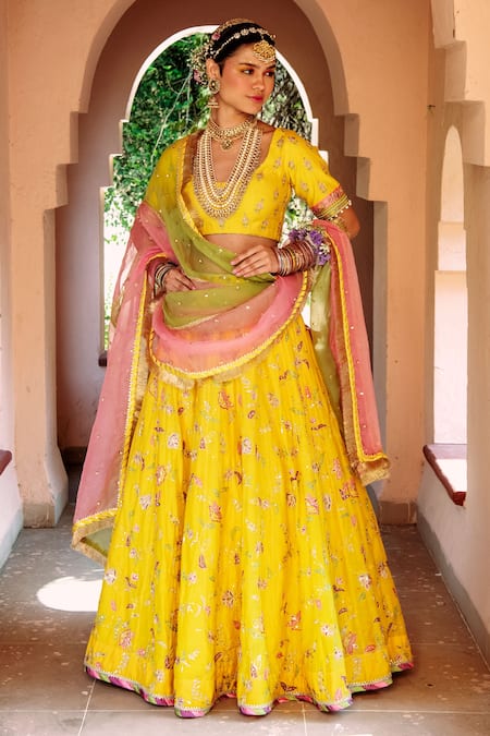 Yellow Bridal Lehenga Choli For Haldi Online For Bride India USA UK – Sunasa