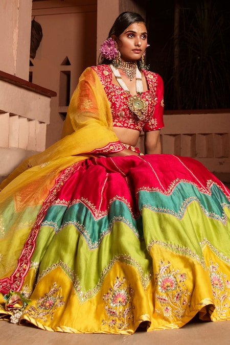 Multicolor Block Printed Lehenga Choli In Cotton 2911LG03