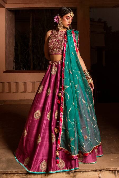 Wine Sequins Embroidered Chiffon Lehenga Choli