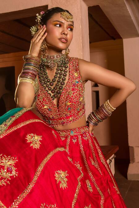 House of Dasmaya_Pink Raw , Organza, Lining Shantoon Resham, Zardozi Bridal Lehenga Set _at_Aza_Fashions