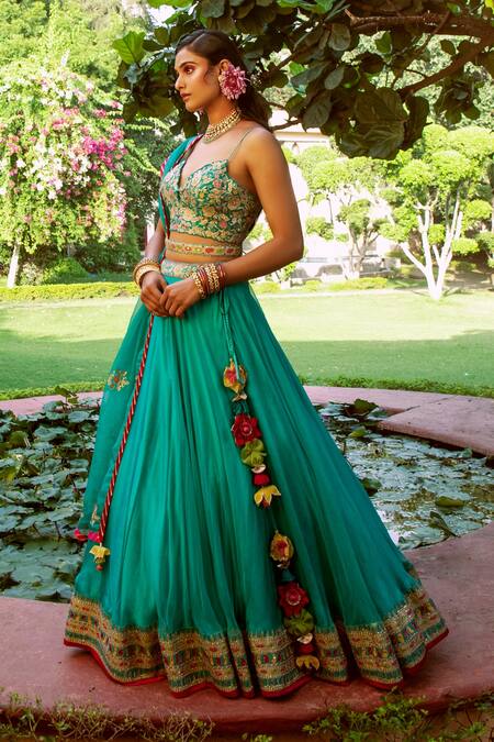 House of Dasmaya Blue Raw , Organza, Lining Shantoon Embroidered Bridal Lehenga Set Online at Aza Fashions House of Dasmaya_Blue Raw , Organza, Lining Shantoon Embroidered Bridal Lehenga Set _Online_at_Aza_Fashions