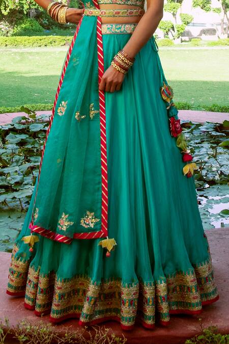 Shop House of Dasmaya Blue Raw , Organza, Lining Shantoon Embroidered Bridal Lehenga Set Online at Aza Fashions Shop_House of Dasmaya_Blue Raw , Organza, Lining Shantoon Embroidered Bridal Lehenga Set _Online_at_Aza_Fashions