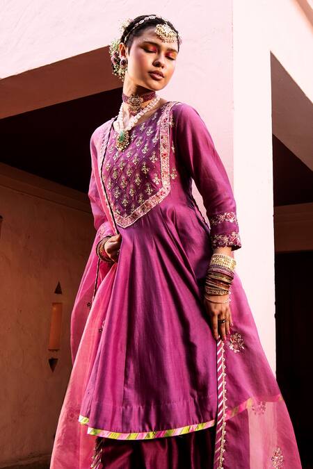 Buy House of Dasmaya Purple Silk Chanderi Embroidered Resham Round Gharara Set Online at Aza Fashions Buy_House of Dasmaya_Purple Silk Chanderi Embroidered Resham Round Gharara Set _Online_at_Aza_Fashions