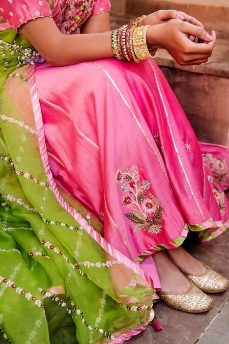 House of Dasmaya_Pink Organza, Lining Shantoon, Chanderi Embroidered Anarkali Set _at_Aza_Fashions