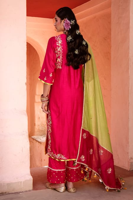 House of Dasmaya Silk Chanderi Embroidered Kurta Set 