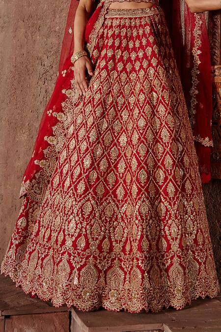 Shop Nitika Gujral Red Raw Silk Sequin, Applique, Bead And Crystal, Dabka V Neck Bridal Lehenga Set Online at Aza Fashions Shop_Nitika Gujral_Red Raw Silk Sequin, Applique, Bead And Crystal, Dabka V Neck Bridal Lehenga Set_Online_at_Aza_Fashions