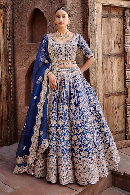 Nitika Gujral Blue Tafetta Lehenga Set 