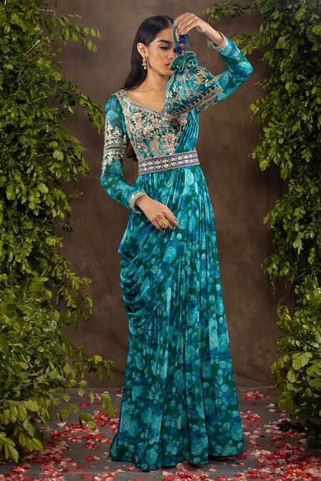 Buy Adi By Aditya Khandelwl Blue Georgette Floral Motifs V Neck Printed Anarkali And Dupatta Set Online at Aza Fashions Buy_Adi By Aditya Khandelwl_Blue Georgette Floral Motifs V Neck Printed Anarkali And Dupatta Set _Online_at_Aza_Fashions