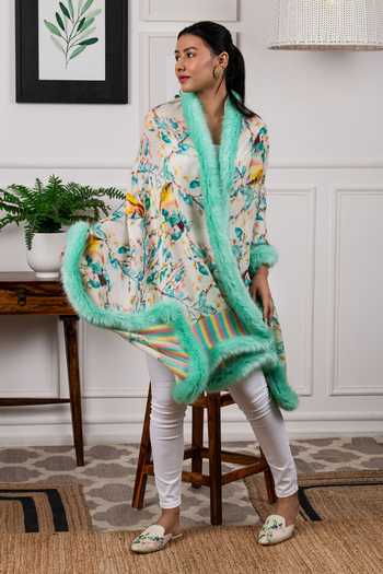 Rhe-Ana_Blue Print Faux Fur Shawl _Online_at_Aza_Fashions
