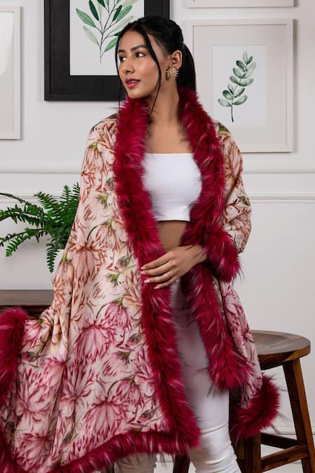 Red Faux Fur Shawl