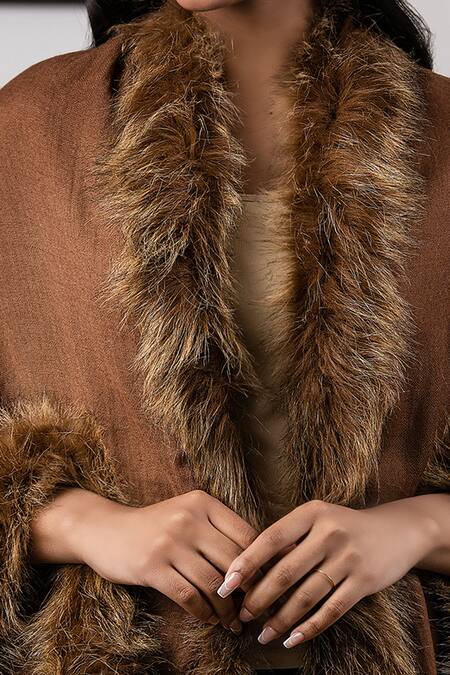 Rhe-Ana_Brown Faux Fur Shawl_at_Aza_Fashions