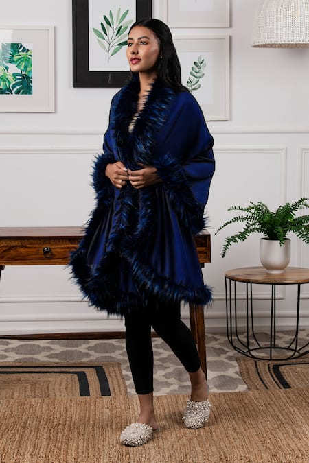 Buy Blue Faux Fur Shawl by Rhe-Ana Online at Aza