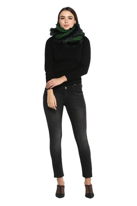 Shop_Rhe-Ana_Green Faux Fur Shawl _at_Aza_Fashions