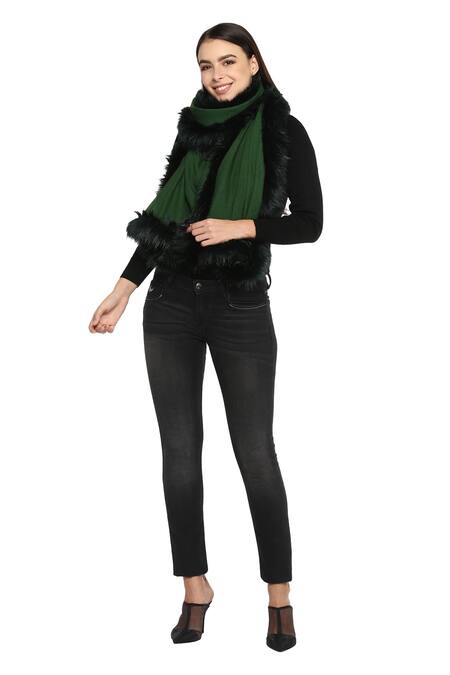 Rhe-Ana_Green Faux Fur Shawl _Online_at_Aza_Fashions